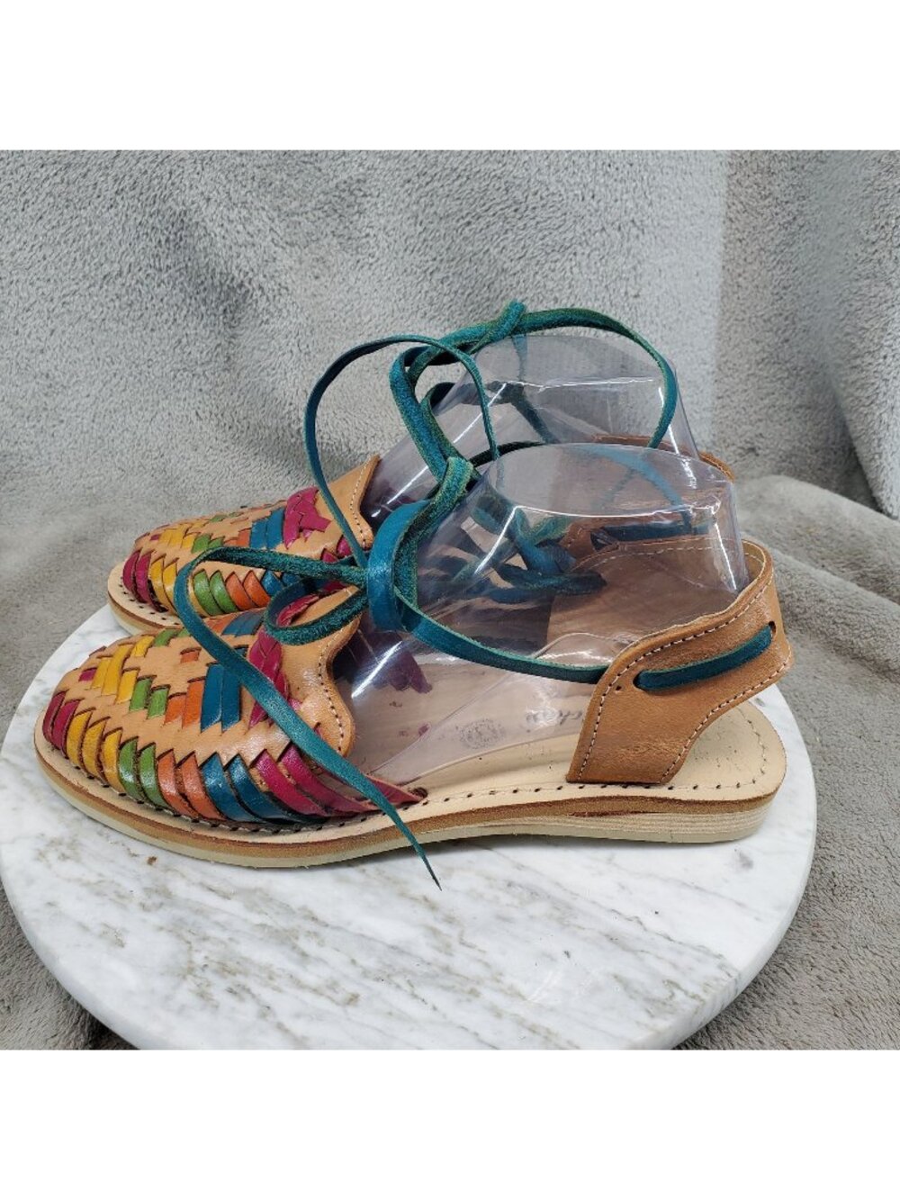 Johan Shoes Womens UK 5 US 7 Multicolor Leather Hurache Ankle Wrap Sandals